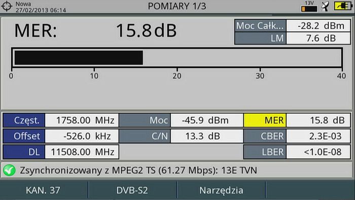 pomiar sygnału satelitarnego 11.508 GHz